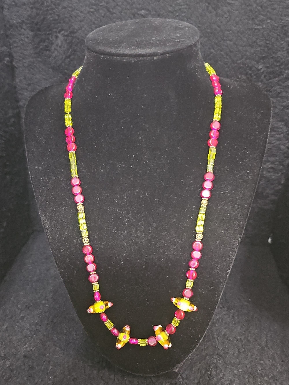 Handcrafted Pink and Yellow Beaded Glass Women's Necklace